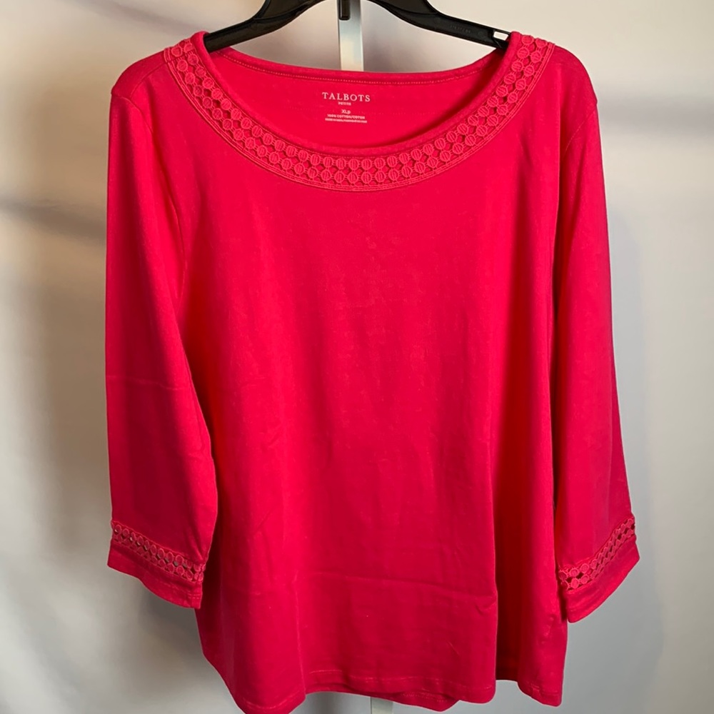 Talbots PINK Petite XL Top 3/4 Length Sleeve Pink Color